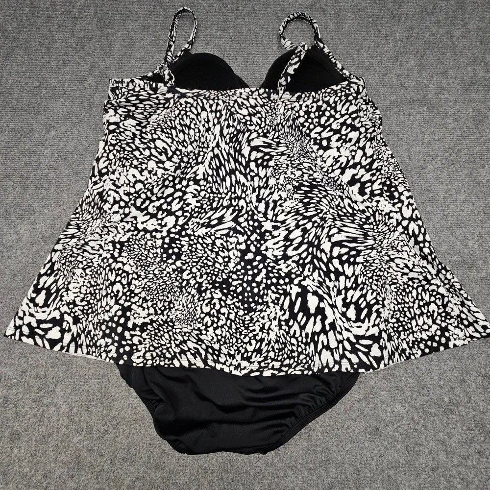 Swim Solutions Fauxkini Women 22W Blck White Animal Print Tummy Control Swimsuit - Picture 4 of 11